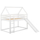 Twin Size Bunk House Bed with Slide and Ladder White