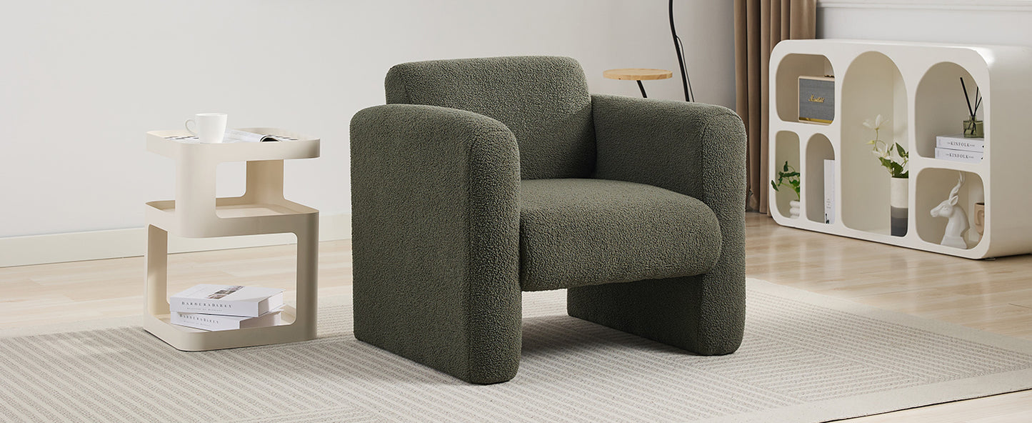 Modern Chair with Sheepskin Sherpa Fabric, Soft Cushion Armchair in Seaweed Green for Living Rooms