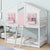 Twin over Twin House Bunk Bed with Roof , Window, Window Box, Door , with Safety Guardrails and Ladder, Pink/White