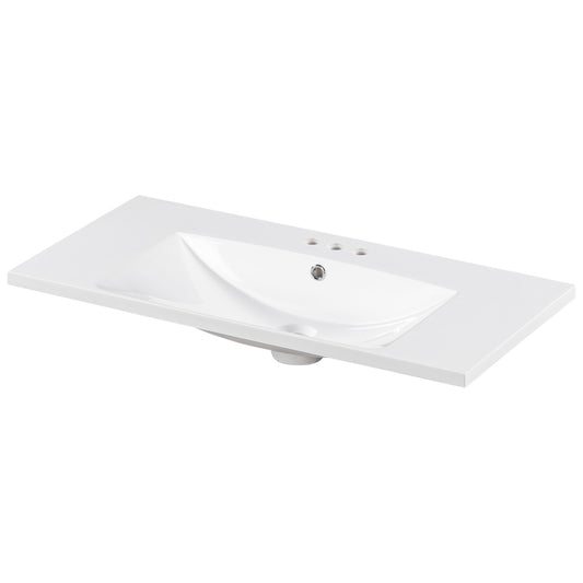 Single Bathroom Basin Sink, Vanity Top Only, 3-Faucet Holes, Resin