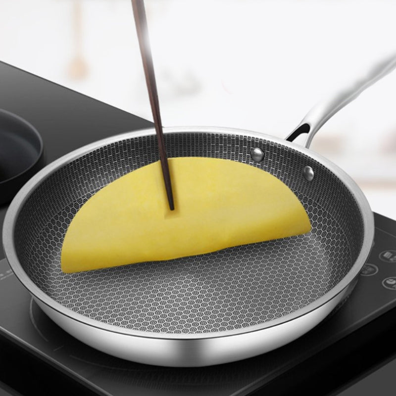 Stainless Steel Full Screen Honeycomb Frying Pan Household Fried Egg Steak Pancake Easy To Clean Non-Stick Pan