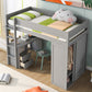 Wood Twin Size Loft Bed with Wardrobes and 2-Drawer Desk with Cabinet Gray