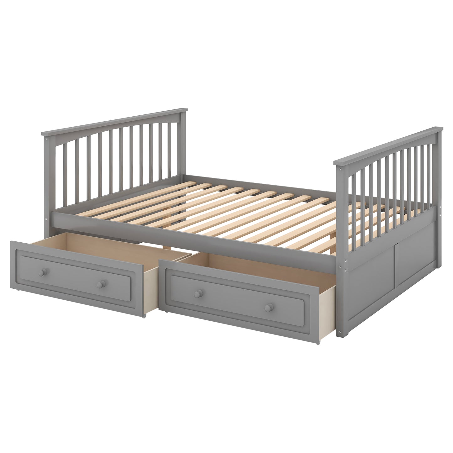 Full over Full Bunk Bed with Drawers, Convertible Beds  Gray