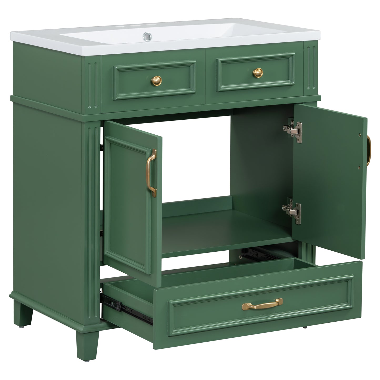 30" Uncovered Bathroom Vanity with Soft-Closed Door, Solid Wood Frame Storage Cabinet, Green Finish