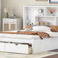 Queen Size Platform Bed with Storage Headboard and 2 Drawers, White