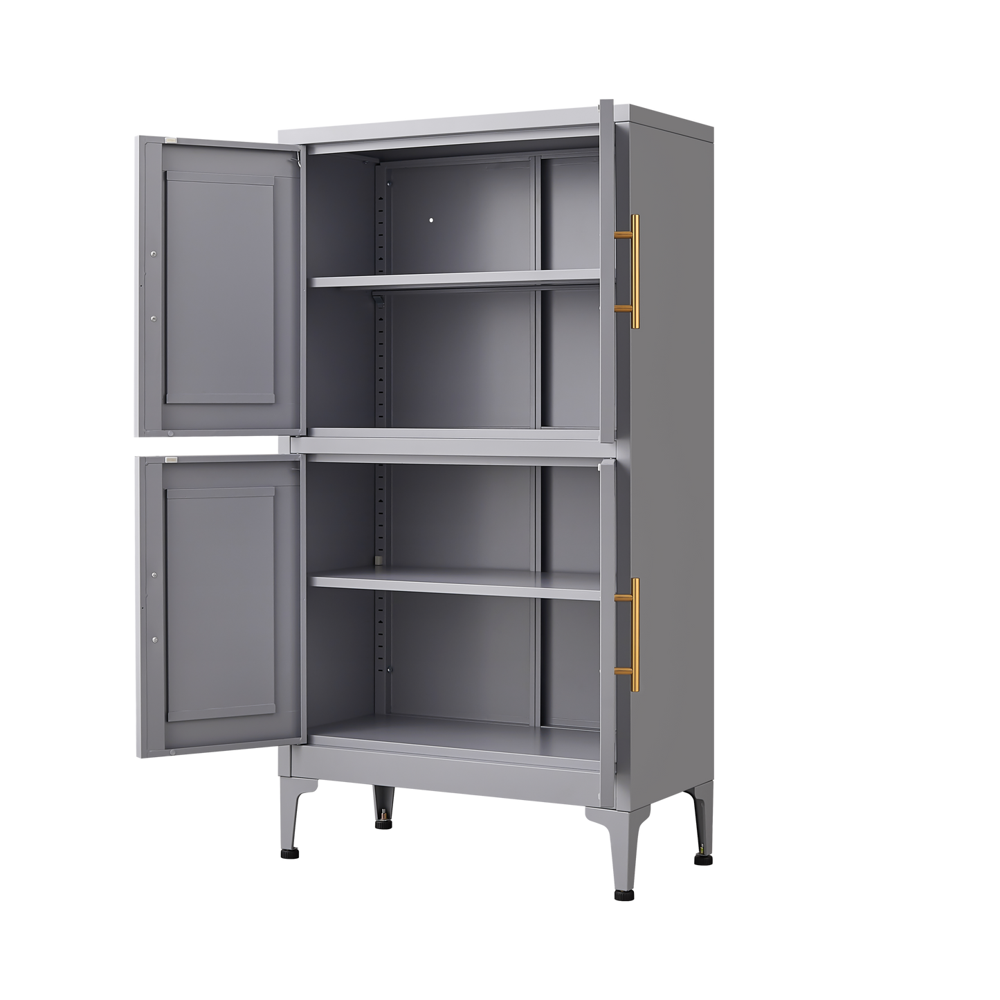 Grey Metal Kitchen Storage Cabinet with Adjustable Shelves and Leveling Feet