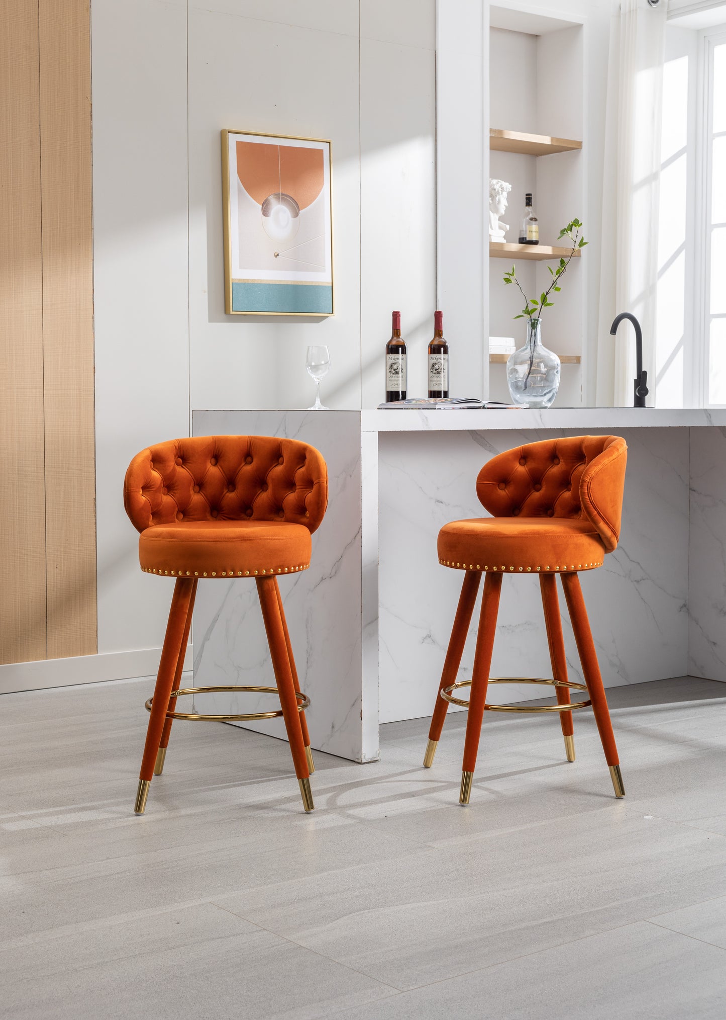 COOLMORE Counter Height Bar Stools, Set of 2 with Solid Wood Legs and 360-Degree Swivel, Black Finish