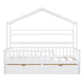 Wooden Twin Size House Bed with 2 Drawers Kids Bed with Storage Shelf White