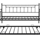 Metal double bed with ear shaft/sturdy/noise reduction/flexible ear shaft/retro style/no need for spring box (Black)