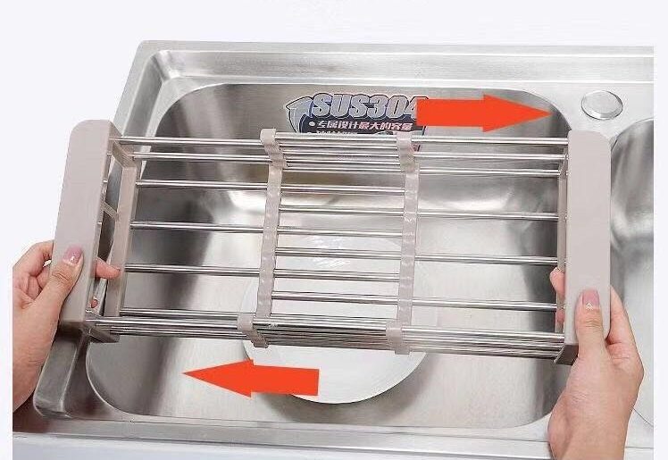 Escurridor de platos telescópico ajustable de acero inoxidable para cocina, sobre el fregadero, organizador de almacenamiento, bandeja para frutas y verduras