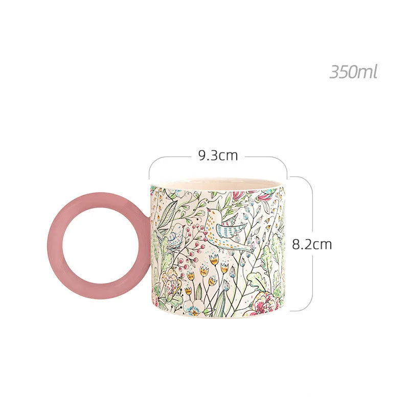 British Style Ceramic Mug Cute Coffee Cups Personality Gift Household Color Painting  Kawaii Girls Breakfast Oat Milk Mugs