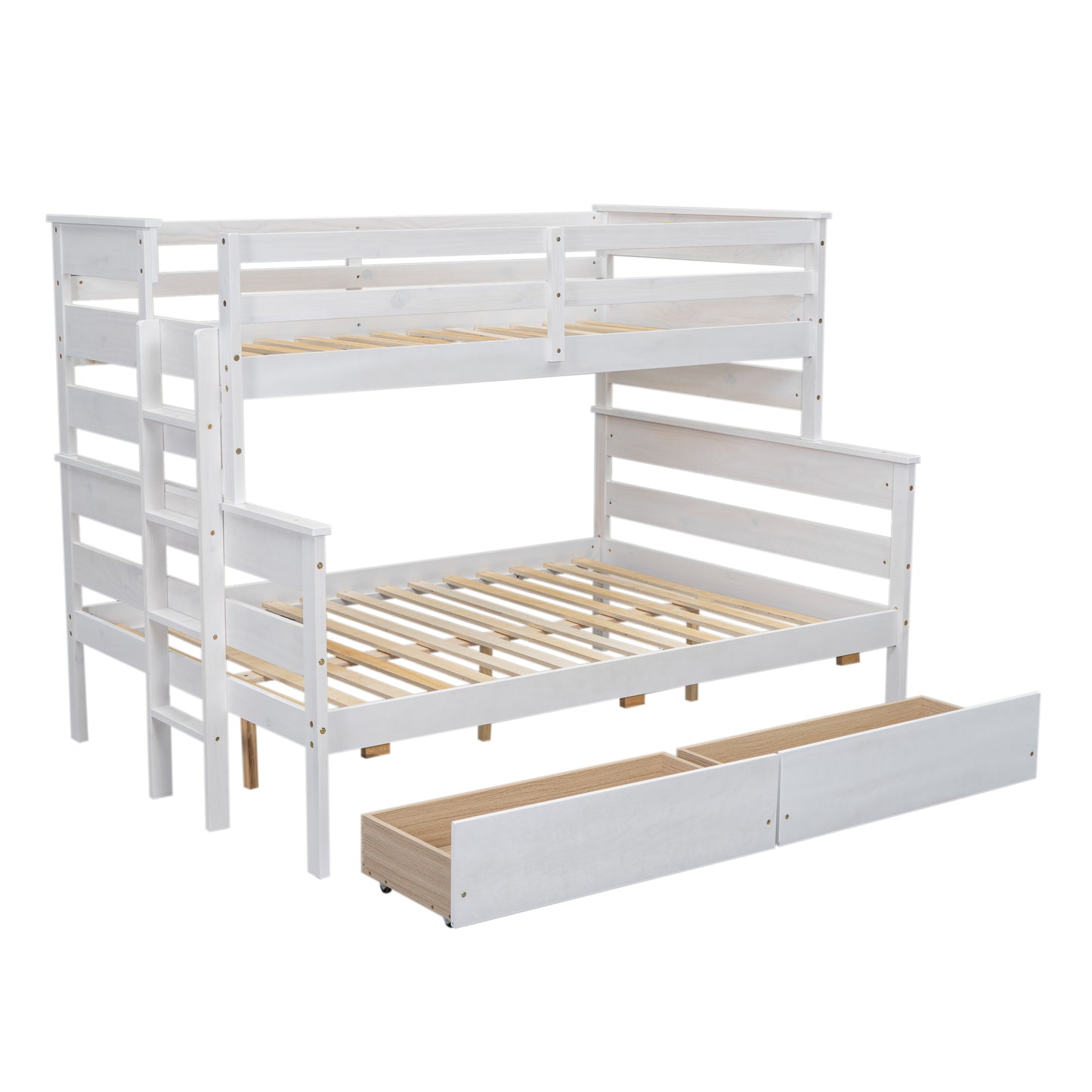 Wood Twin over Full Bunk Bed with 2 Drawers  White