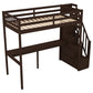 Twin Size Loft Bed with Storage Staircase and Built-in Desk Espresso