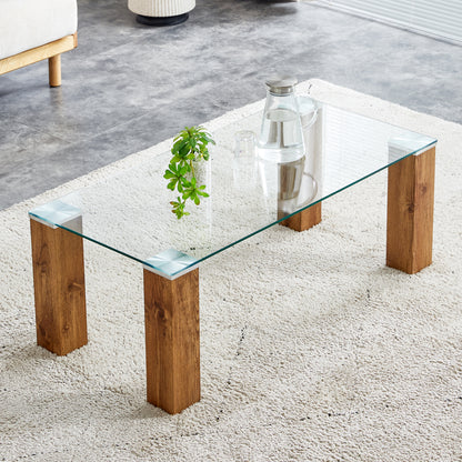 Glass-Top Coffee Table tea table with MDF Legs - Stylish Blend of Elegance and Durability