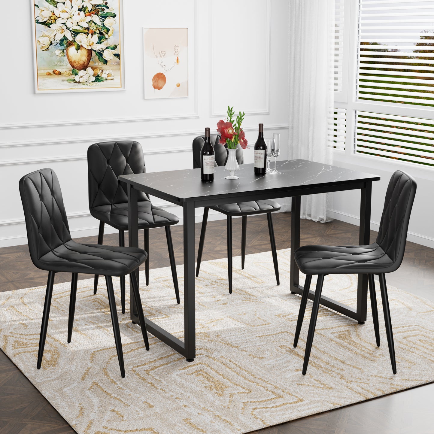 Dining Chairs Set of 4, Modern Kitchen Dining Room Chairs, PU Dining Chair Upholstered Cushion Seat and Sturdy Metal Legs