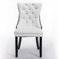 Tufted solid wood PU and velvet cushioned dining chairs with wooden leg nail head decoration 2-piece set in white and black