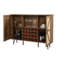 Oak Color Faux Rattan Barn Door Wine Cabinet with Wine Rack and Wine Glass Rack, Double Door Design with Removable Shelves