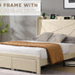 Full Size Bed Frame with 2 Storage Drawers Upholstered Bed Frame Beige