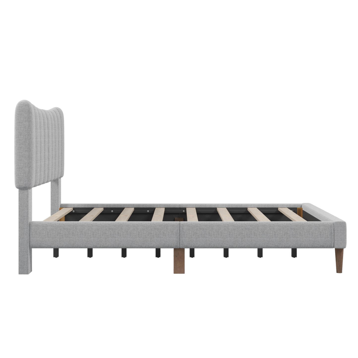 Upholstered Platform Bed Frame with Vertical Channel Tufted Headboard No Box Spring Needed Full Gray