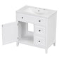 30" Bathroom Vanity with Sink Top, Solid Wood Cabinet with Door and Two Drawers, White