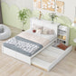 Queen Size Storage Platform Bed with Pull Out Shelves and Twin XL Size Trundle  White