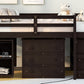 Low Study Full Loft Bed with Cabinet Shelves and Rolling Portable Desk Multiple Functions Bed- Espresso