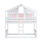 Twin over Twin House Bunk Bed with Roof , Window, Window Box, Door , with Safety Guardrails and Ladder, Pink/White