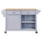 Cambridge Kitchen Island with Natural Wood Top, Storage Cabinet, and Gray + Solid Wood + MDF Design