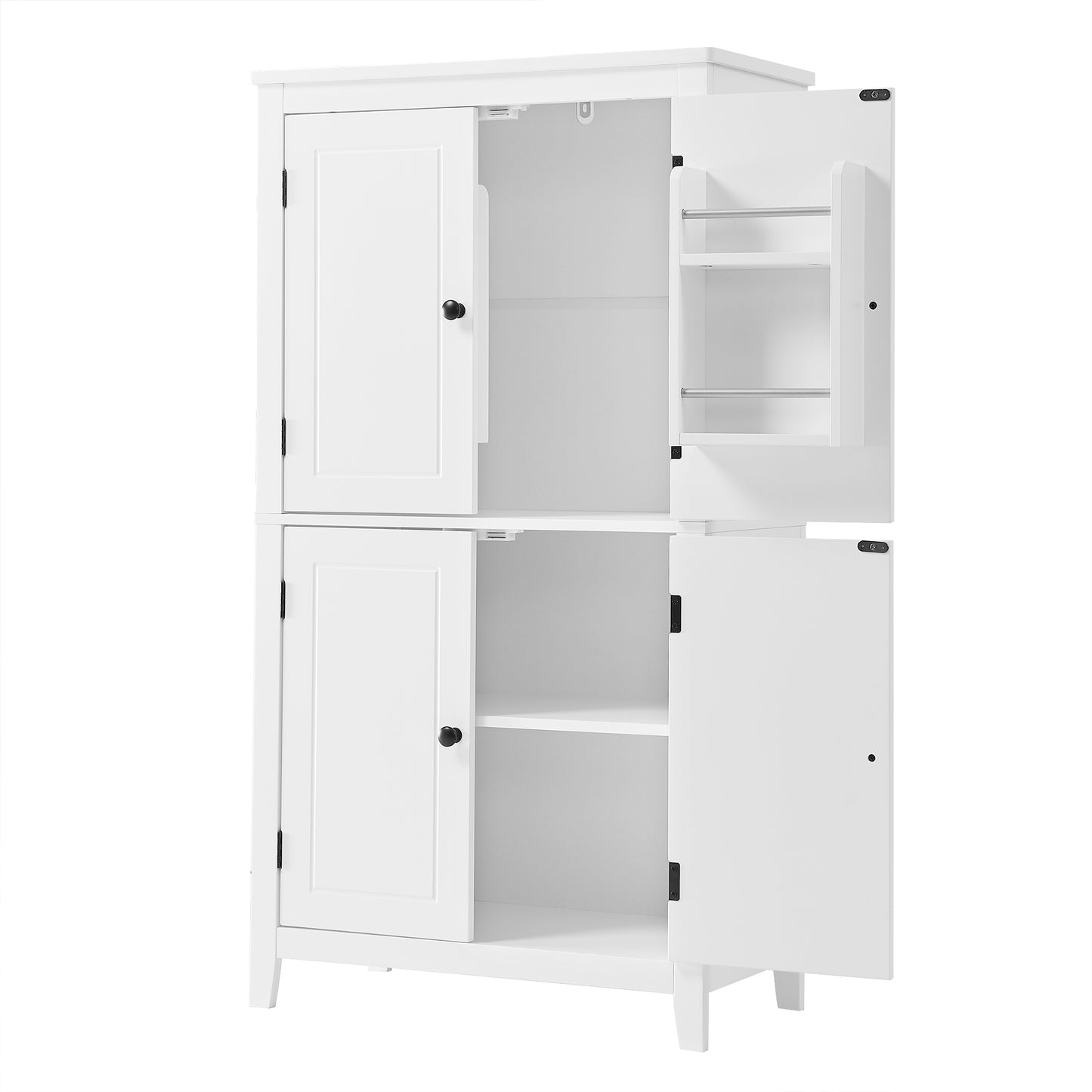 Bathroom floor storage cabinet, bathroom storage unit, 4-door independent cabinet, adjustable shelf, adaptive shelf, white