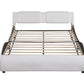 Queen Size Upholstered Faux Leather Platform Bed with LED Light Bed Frame with Slatted - White