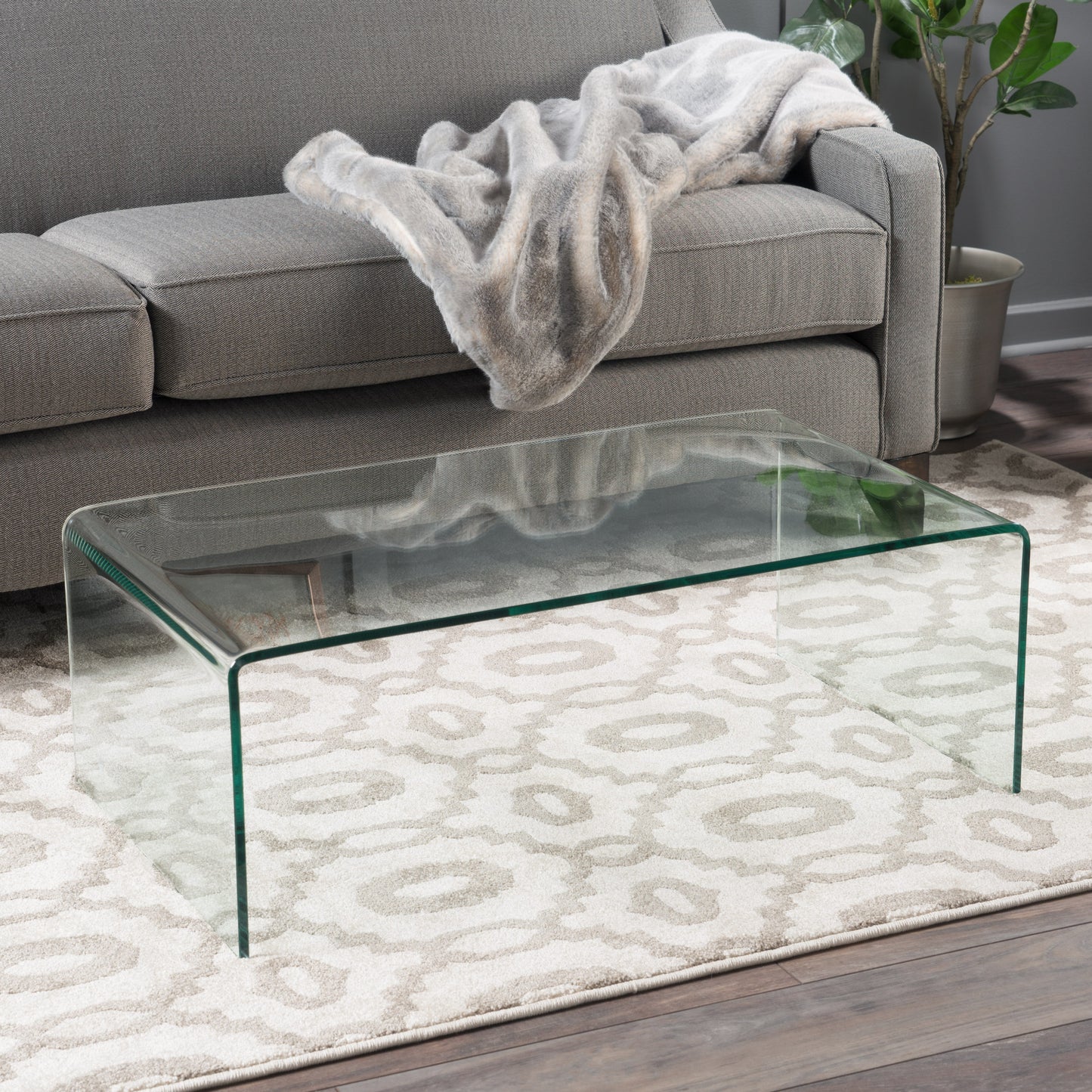 Coffee Table with 12mm Tempered Bent Glass, Elegant Design for Living Rooms