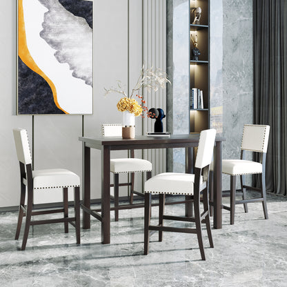 Juego de comedor de 5 piezas de altura de mostrador TREXM, mesa elegante clásica y 4 sillas en espresso y beige