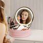 Makeup Bag with round Mirror Rechargeable Cosmetic Case woman Makeup Train Case Cosmetic Organizer with Mirror and Light