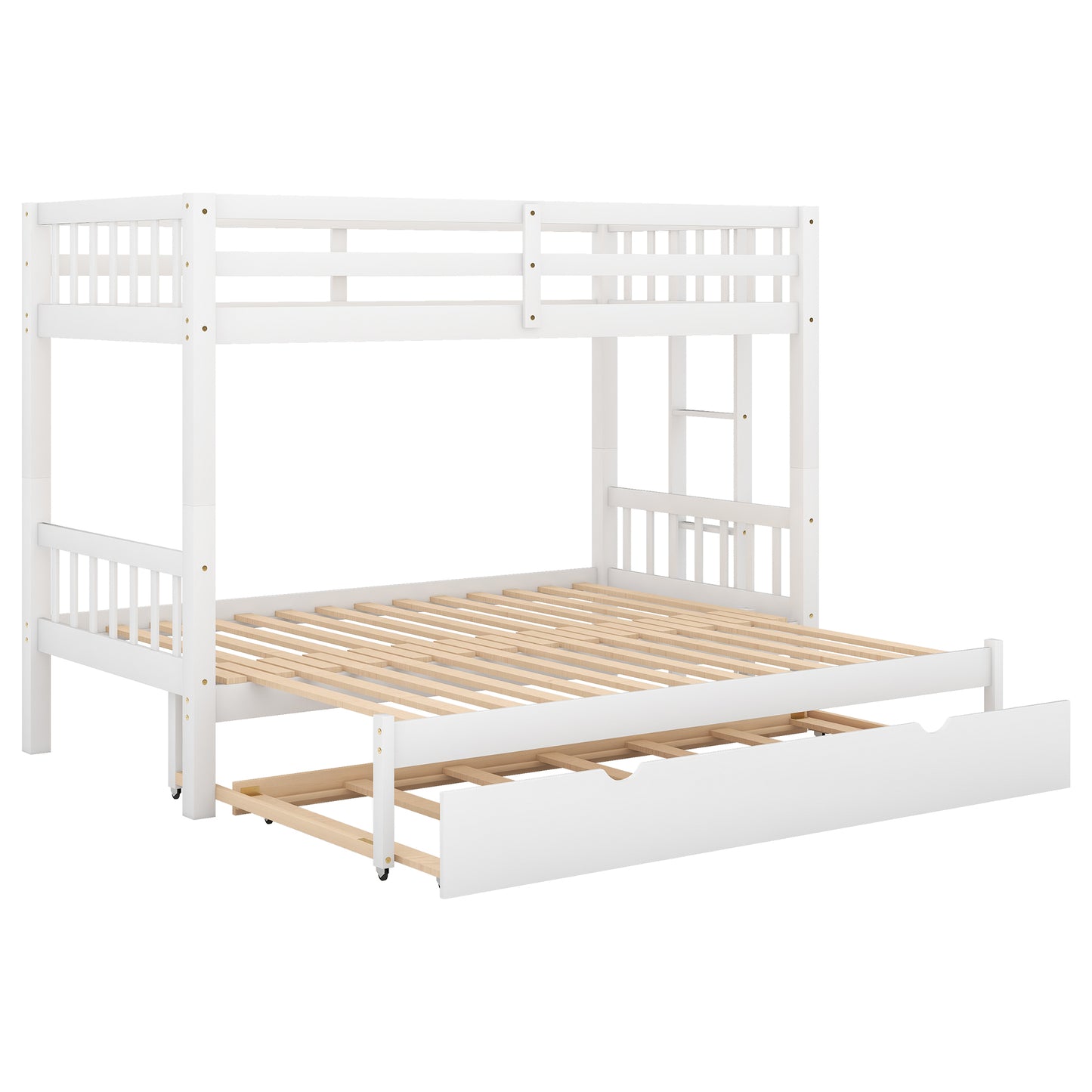 Twin over Pull-out Bunk Bed with Trundle  White