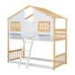 Twin over Twin House Bunk Bed with Roof , Window, Window Box, Door , with Safety Guardrails and Ladder, Natural/White