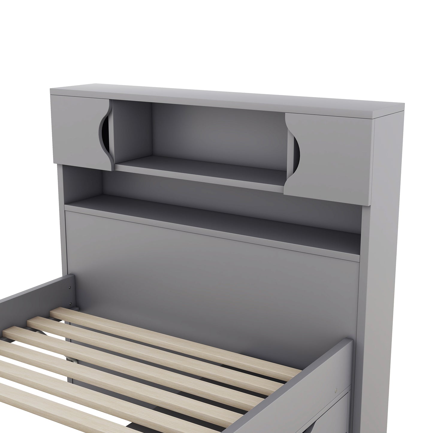 Twin Size Captain Platform Bed Frame with Storage Bookcases and Shelves,Four Drawers, Gray