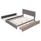 Upholstered Platform Bed with 2 Drawers and 1 Twin XL Trundle Linen Fabric Queen Size - Light Gray