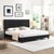 King Size Upholstered Platform Bed Frame with Linen Fabric Headboard BLACK