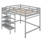 Full Size Loft Bed with Built-in Storage Staircase and Hanger for Clothes, Gray