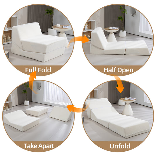 Folding Sofa Bed Couch Unfold for comfortable nap Modular Play Couch for Living Room The office Room Playroom White color