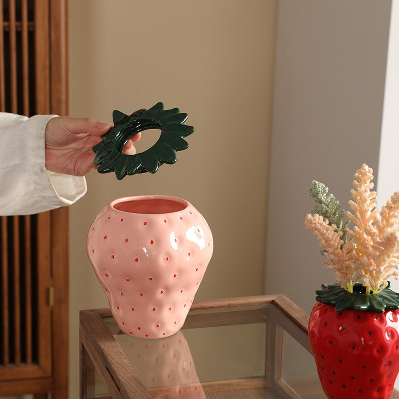 草莓陶瓷花瓶插花客厅家居装饰摆件水培花盆高档高颜值