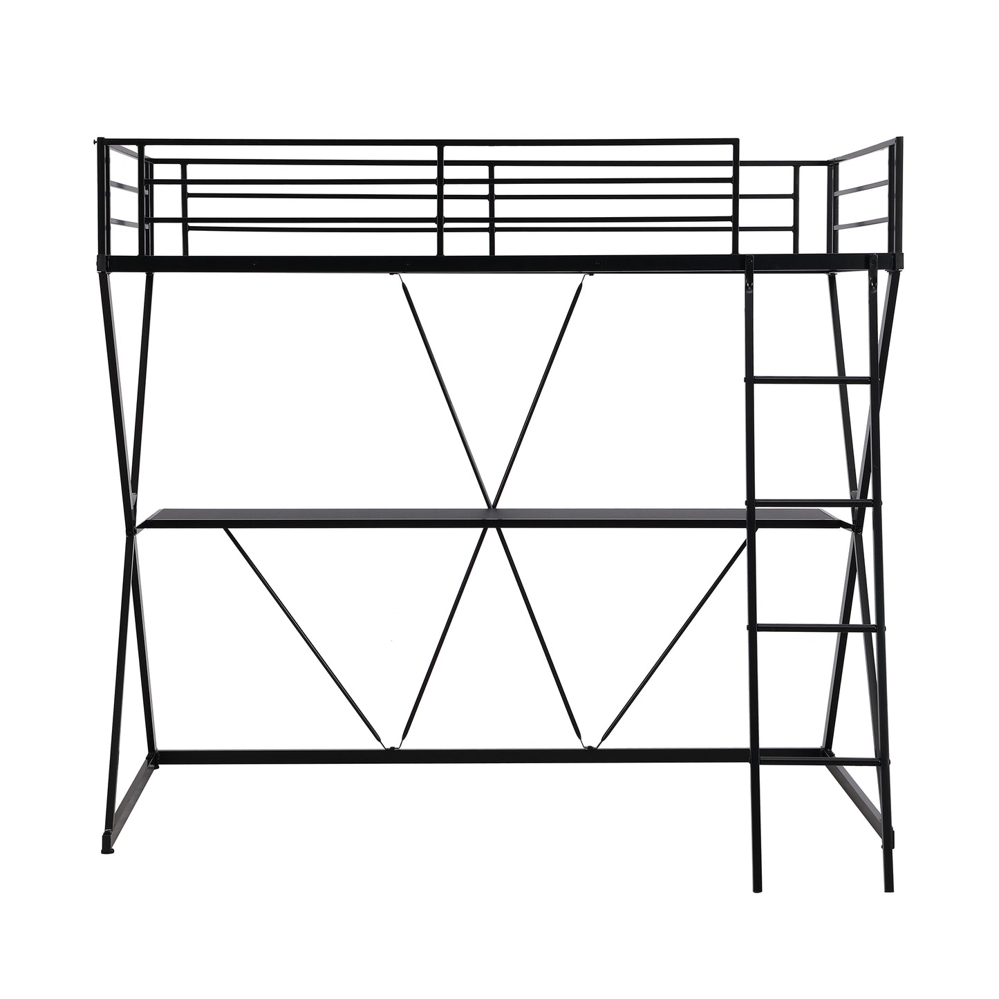 Twin Size Loft Bed with Desk Ladder and Full-Length Guardrails  X-Shaped Frame Black