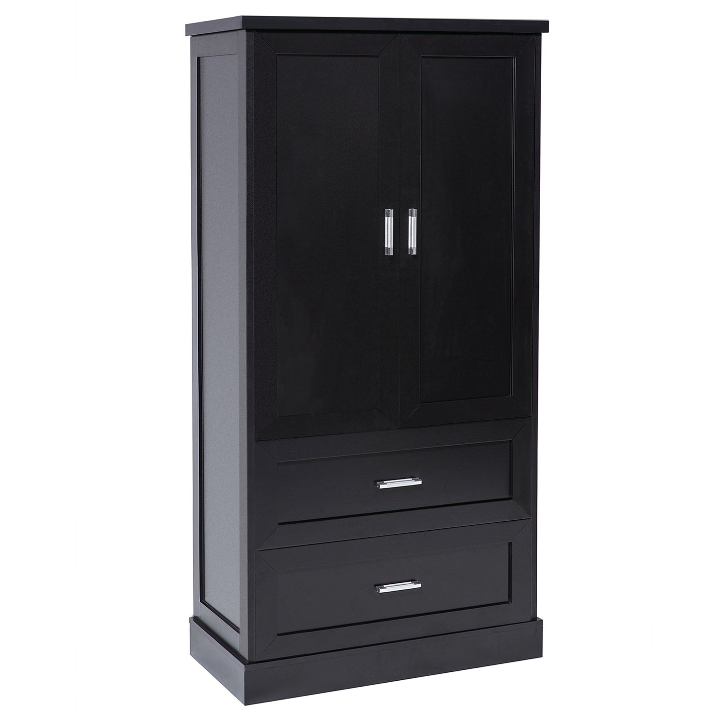 Mueble de baño alto con dos puertas y cajones, estante ajustable, tablero MDF, color negro