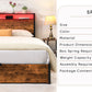 Elevating storage bed frame, full-size bed frame with bookshelf headboard and LED lights, with country brown color