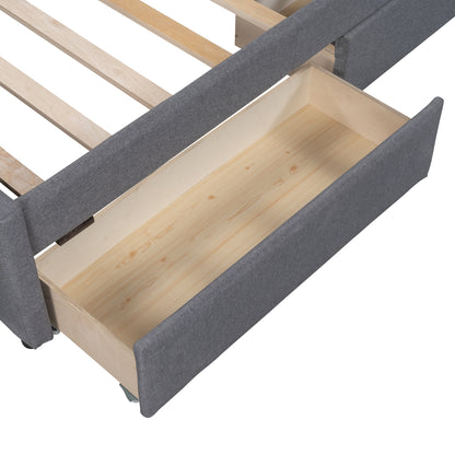 Linen Platform Bed with Headboard Twin