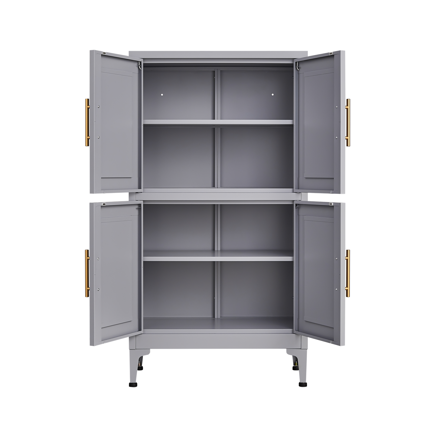 Grey Metal Kitchen Storage Cabinet with Adjustable Shelves and Leveling Feet