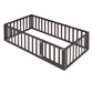 Twin Size Wood Floor Bed Frame with Fence and Door Walnut(OLD SKU :WF289661AAL)