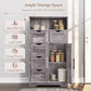 5 Drawers Storage Cabinet with Adjustable Shelves, Bathroom Cabinet with Doors, Floor Cabinet for Living Room Grey