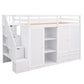 Functional Loft Bed with 3 Shelves, 2 Wardrobes and 2 Drawers, Ladder with Storage, No Box Spring Needed, White