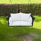 2-Person Hanging Seat, Rattan Woven Swing Chair, Porch Swing With Ropes, Black Wicker And White Cushion